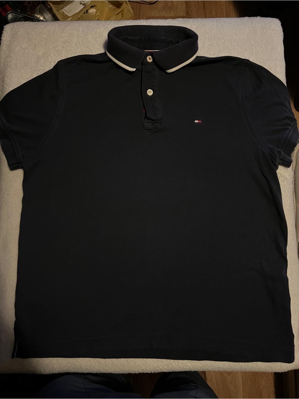 Tommy Hilfiger Black Polo with White-Trim Collar